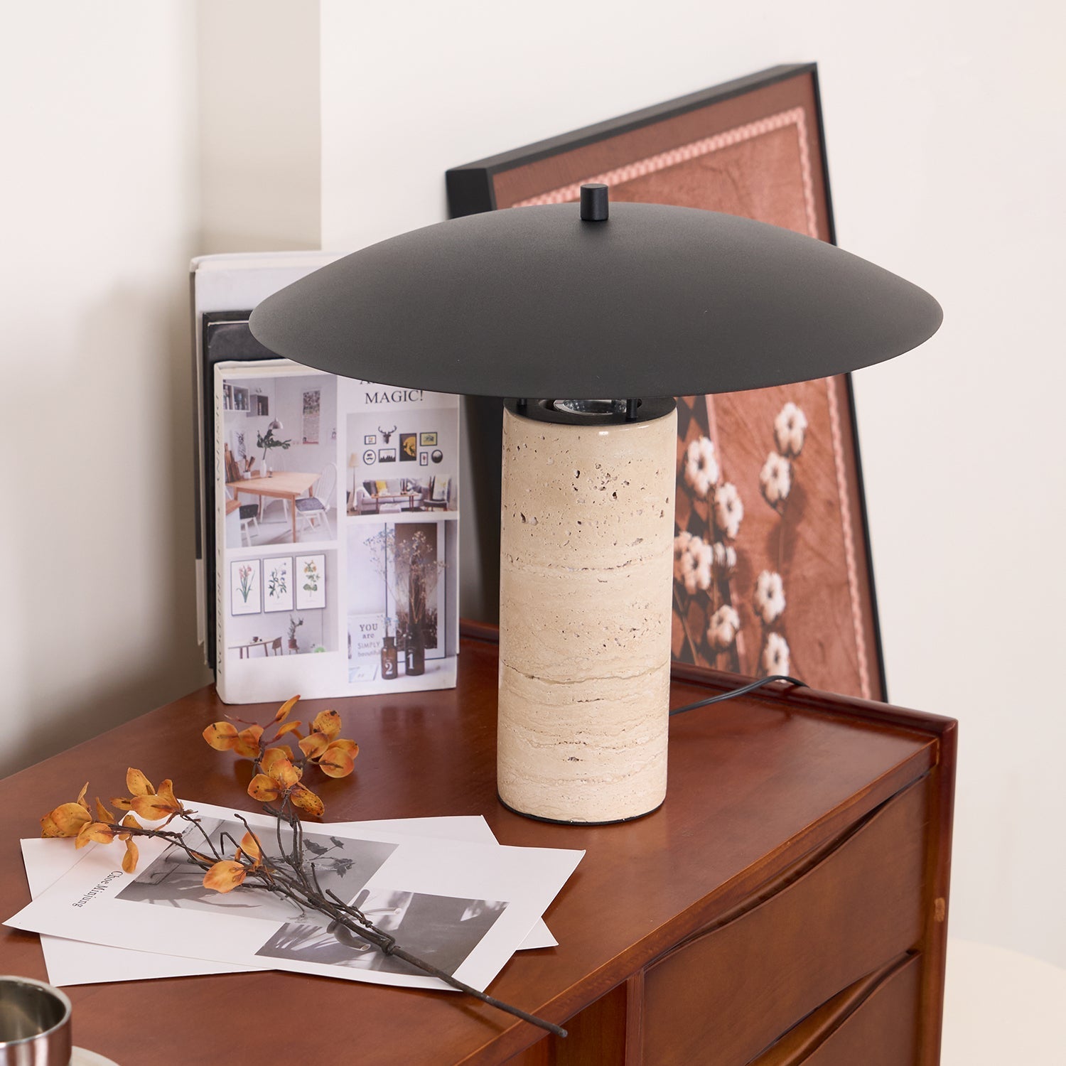 Eltheiel Disc-Pillar Travertine Table Lamp - Letslighting