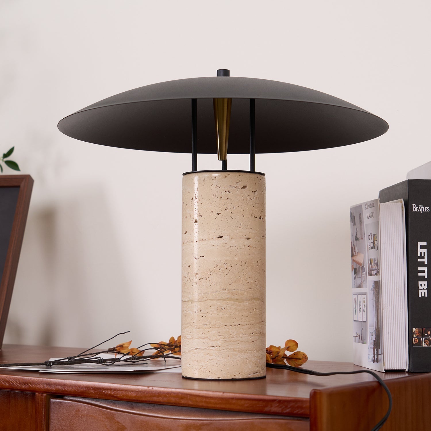 Eltheiel Disc-Pillar Travertine Table Lamp - Letslighting