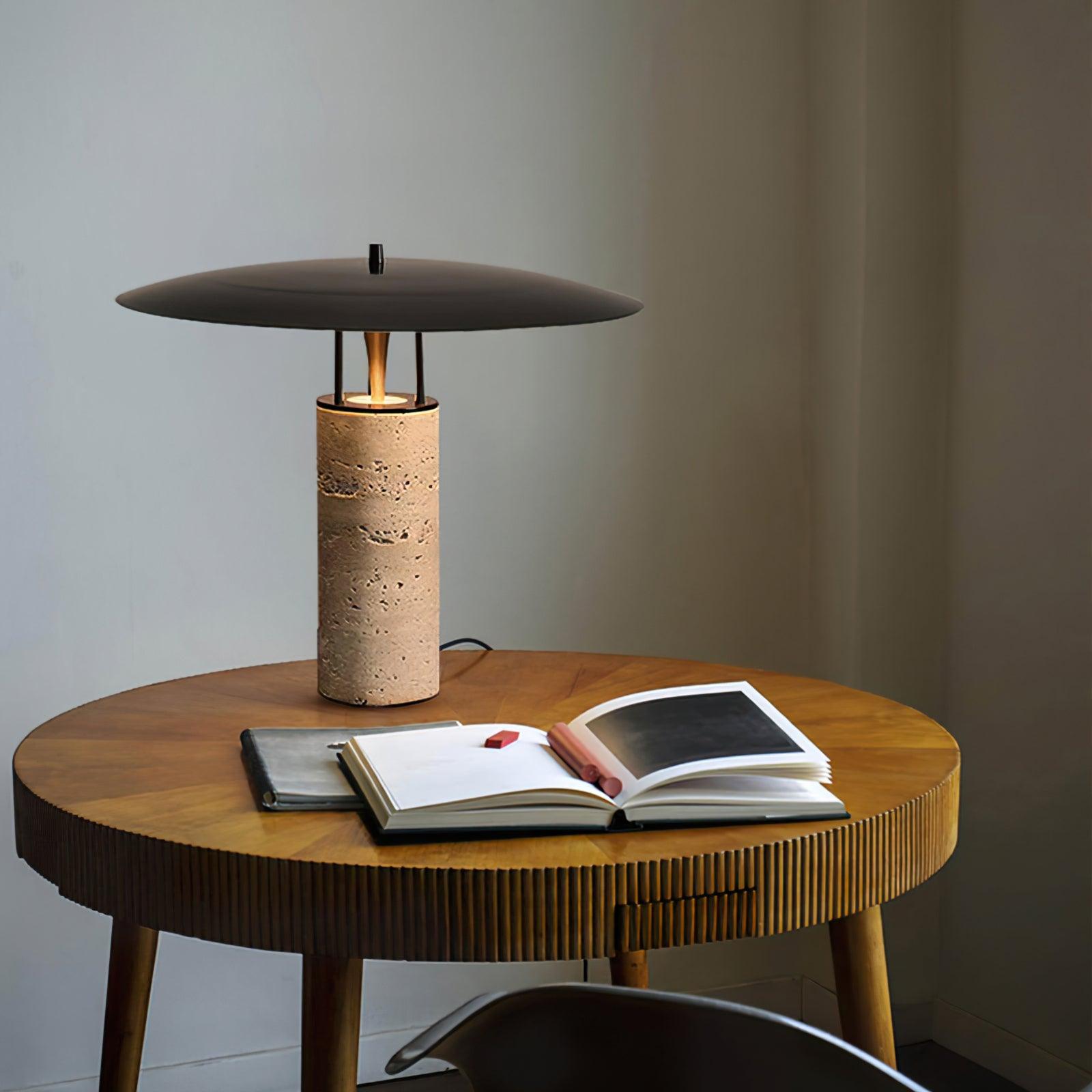 Eltheiel Disc-Pillar Travertine Table Lamp - Letslighting