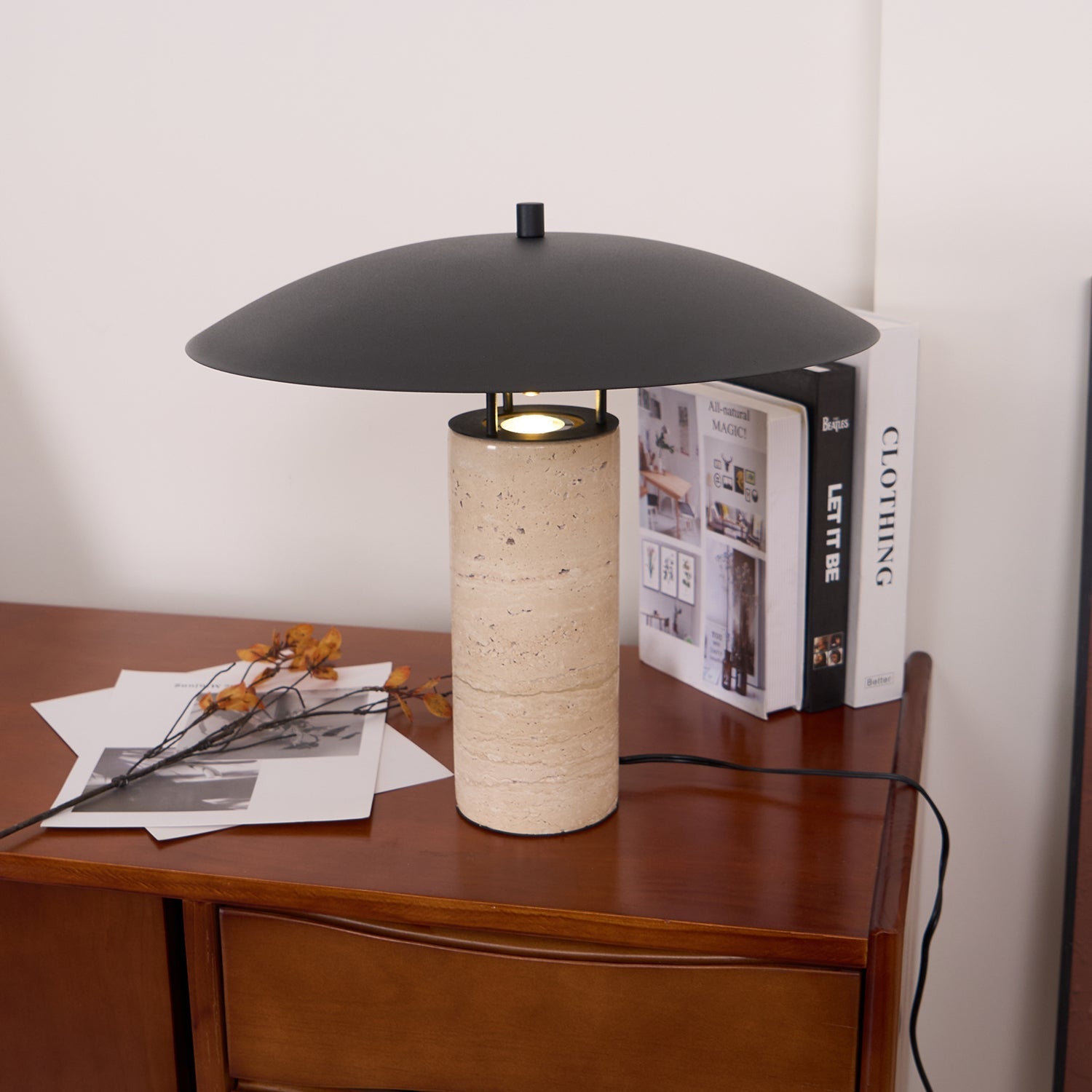 Eltheiel Disc-Pillar Travertine Table Lamp - Letslighting