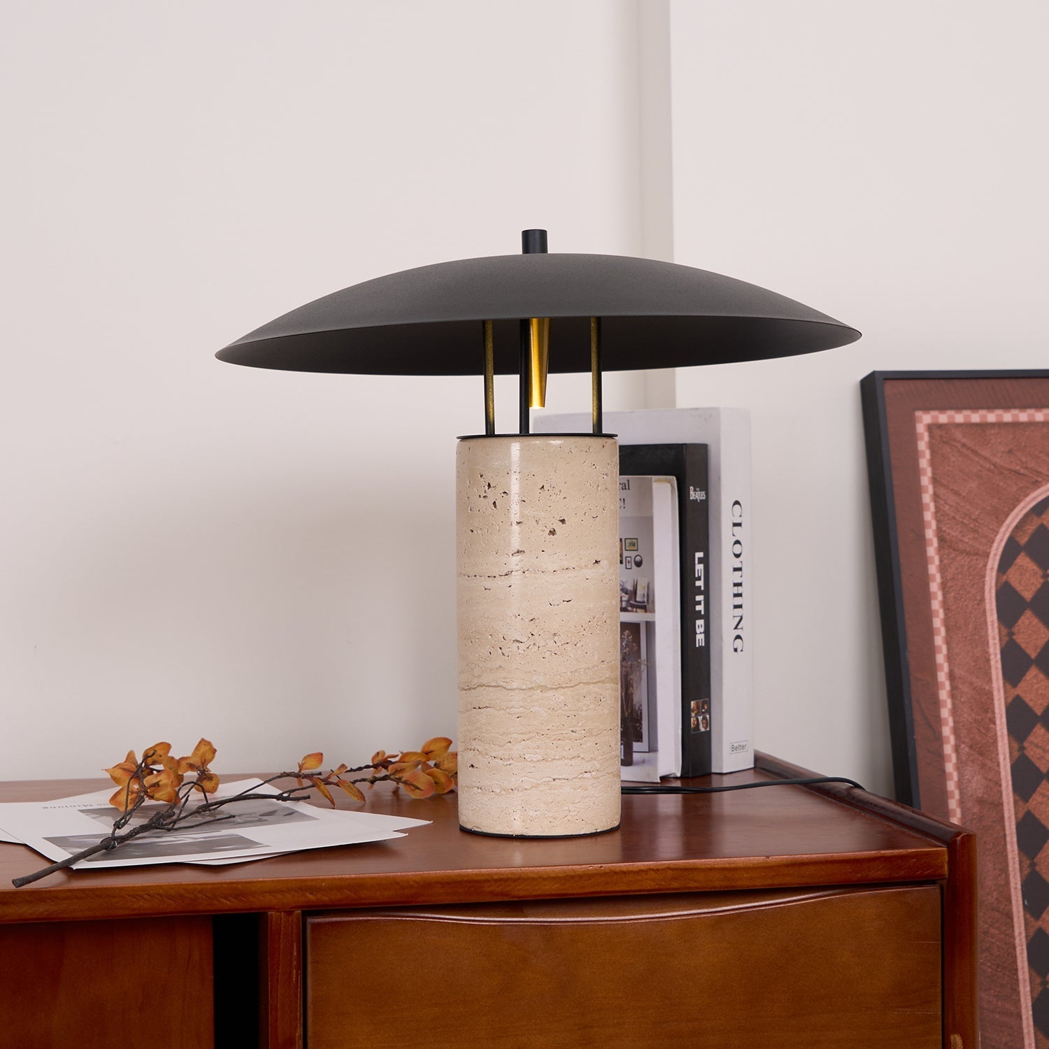Eltheiel Disc-Pillar Travertine Table Lamp - Letslighting