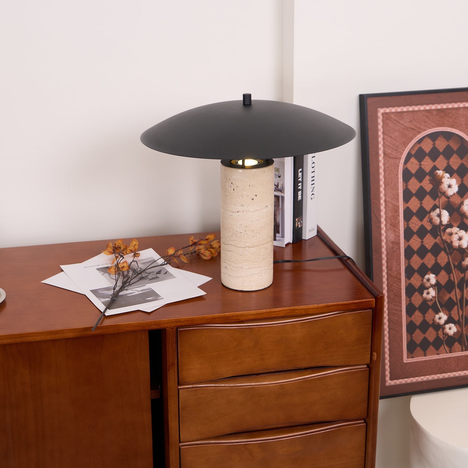 Eltheiel Disc-Pillar Travertine Table Lamp - Letslighting