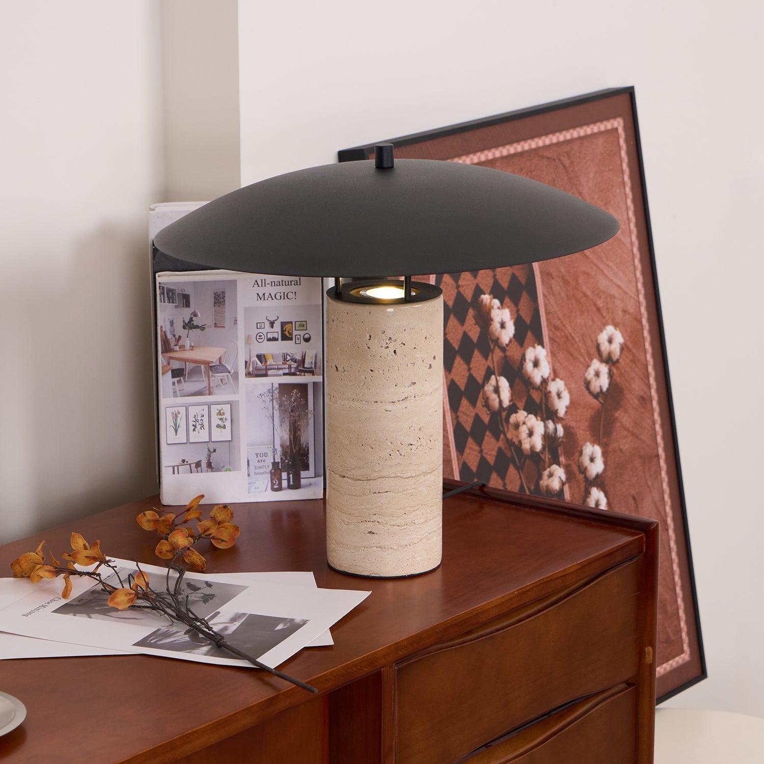 Eltheiel Disc-Pillar Travertine Table Lamp - Letslighting