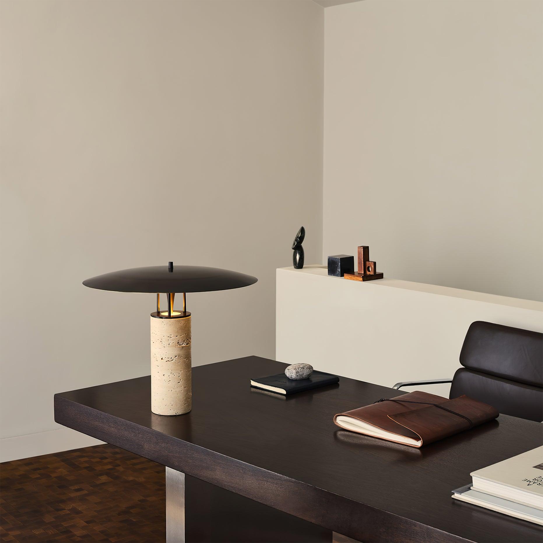 Eltheiel Disc-Pillar Travertine Table Lamp - Letslighting