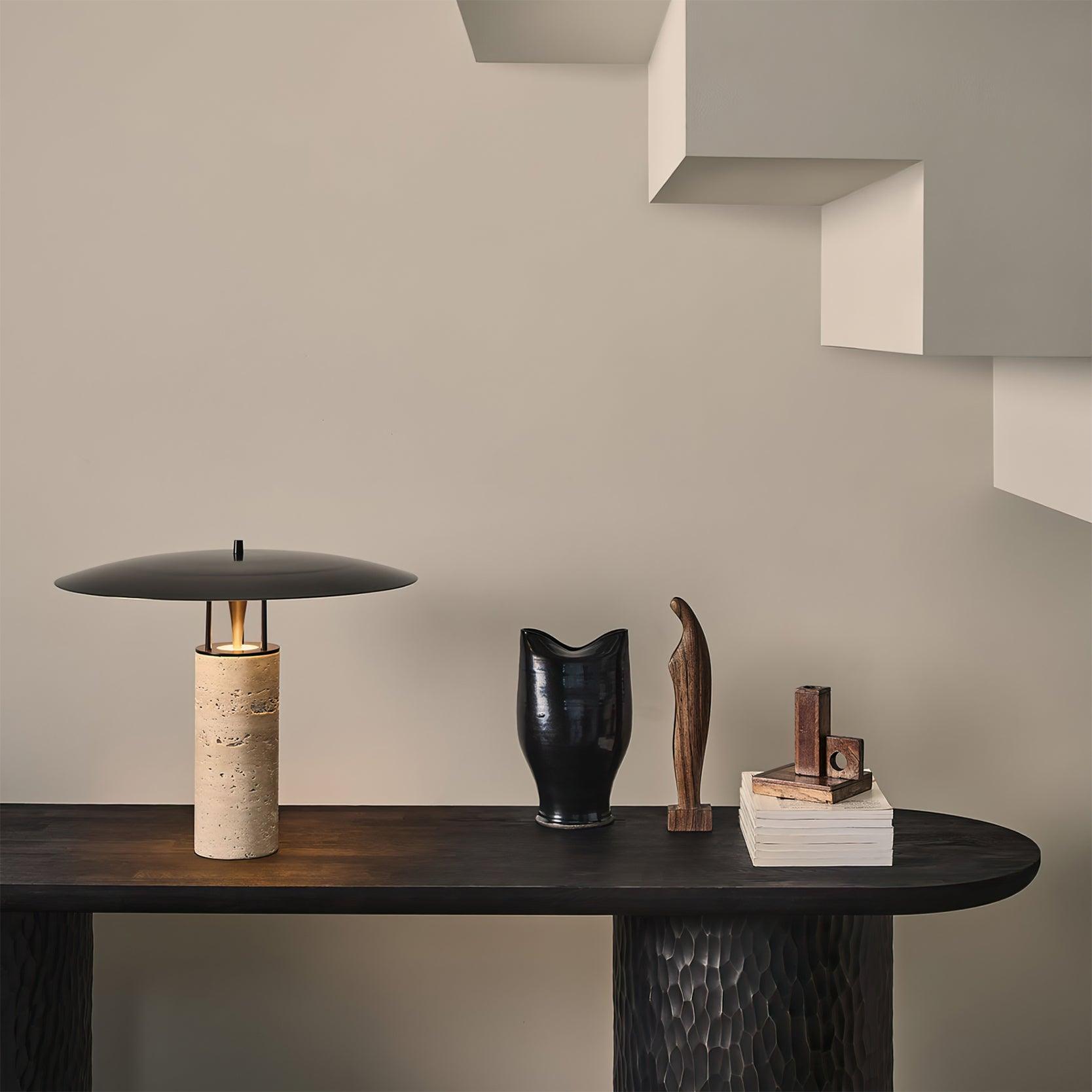 Eltheiel Disc-Pillar Travertine Table Lamp - Letslighting