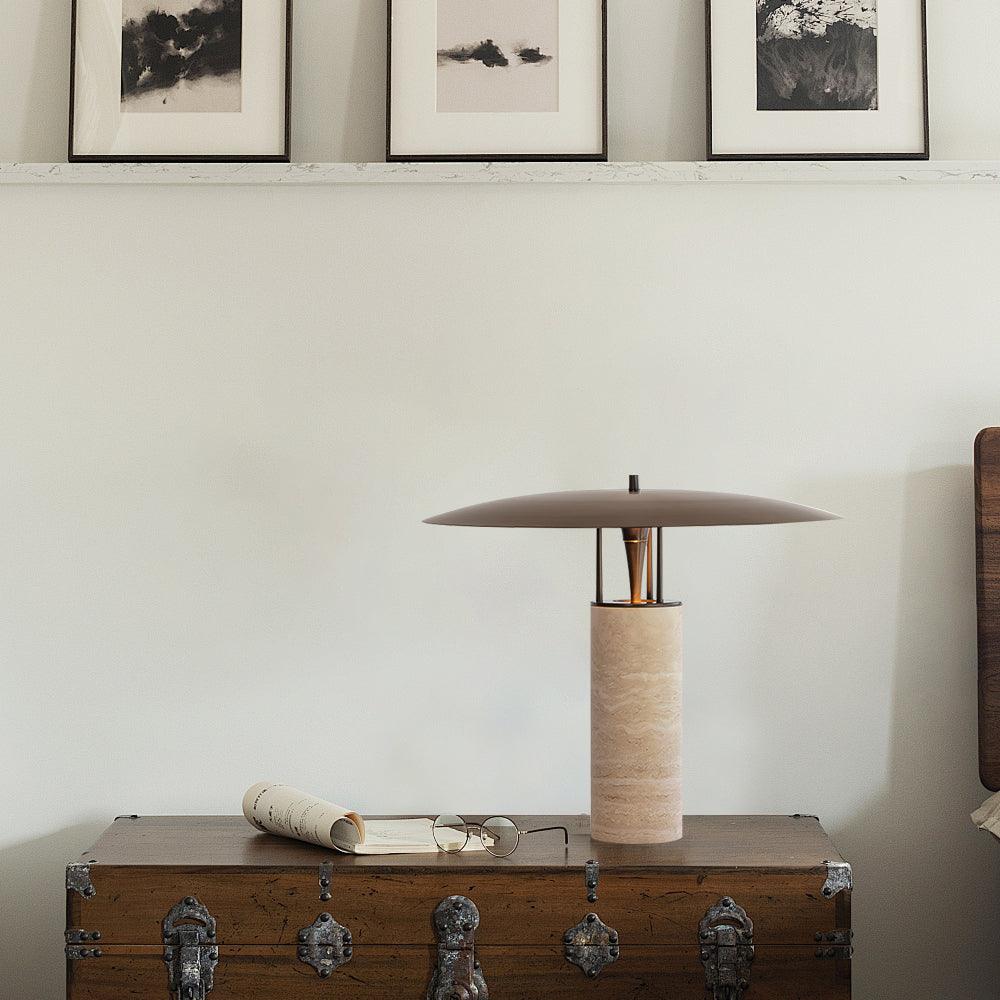 Eltheiel Disc-Pillar Travertine Table Lamp - Letslighting
