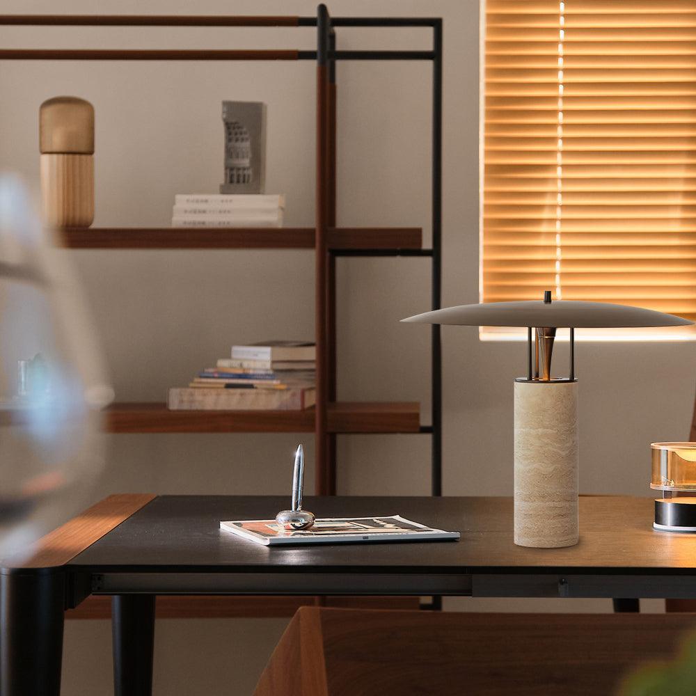 Eltheiel Disc-Pillar Travertine Table Lamp - Letslighting
