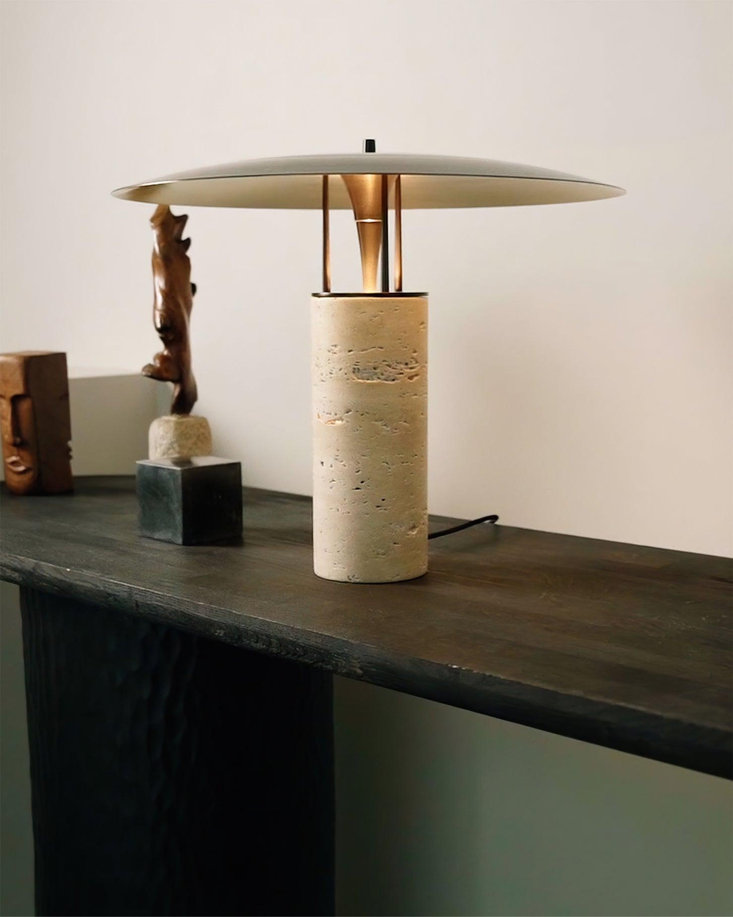 Eltheiel Disc-Pillar Travertine Table Lamp - Letslighting