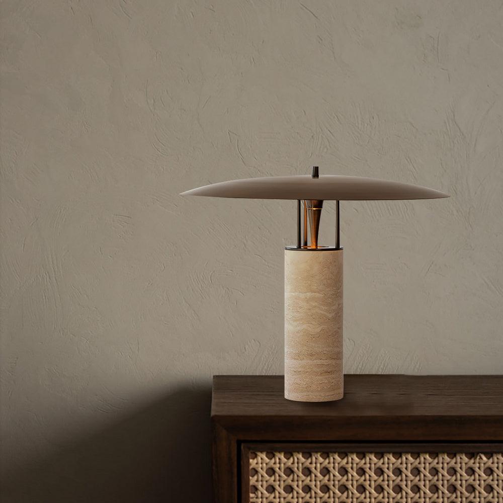 Eltheiel Disc-Pillar Travertine Table Lamp - Letslighting