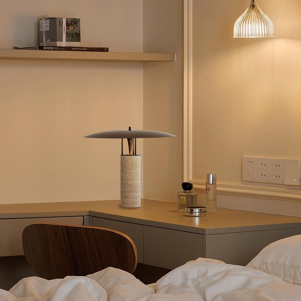 Eltheiel Disc-Pillar Travertine Table Lamp - Letslighting