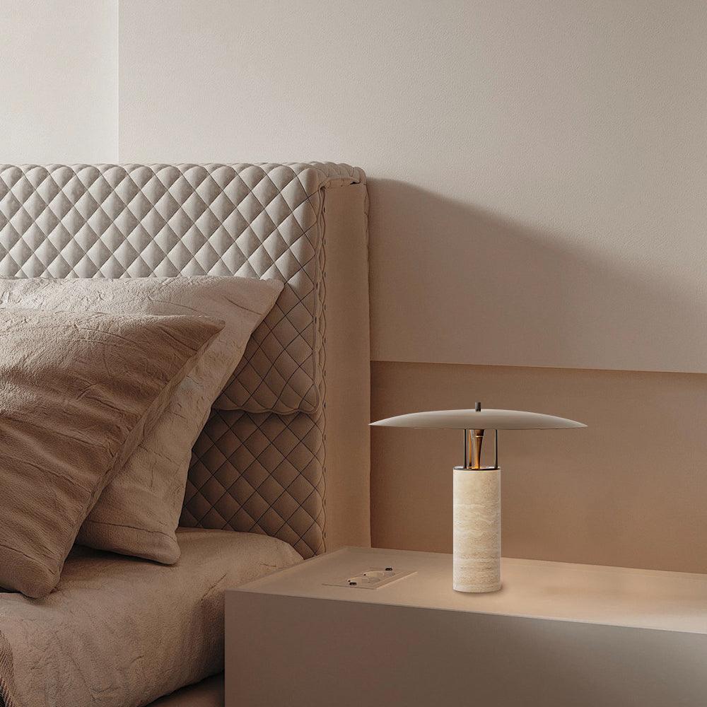 Eltheiel Disc-Pillar Travertine Table Lamp - Letslighting