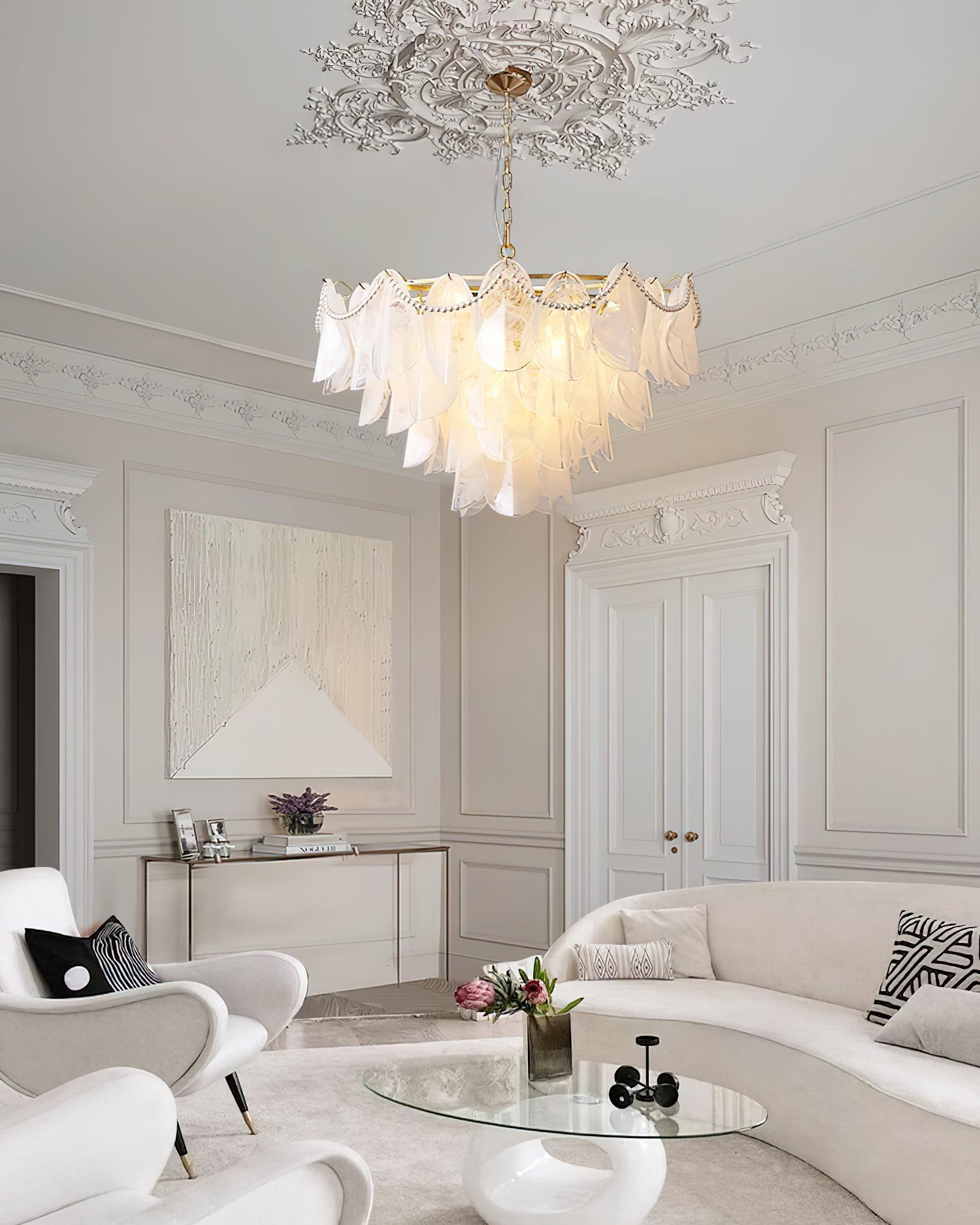 Lunaria Glass Petal Chandelier with Pearl - Letslighting