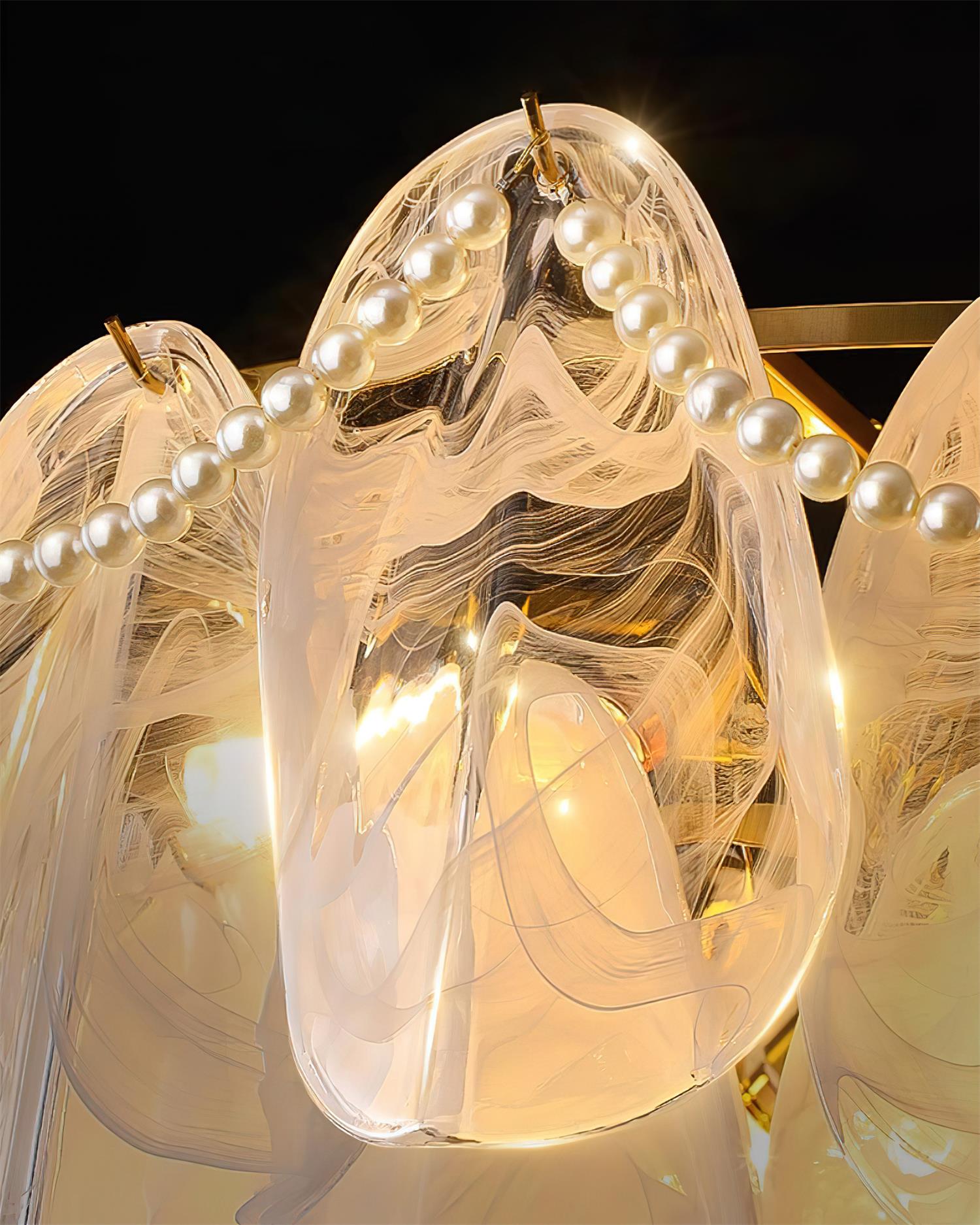 Lunaria Glass Petal Chandelier with Pearl - Letslighting
