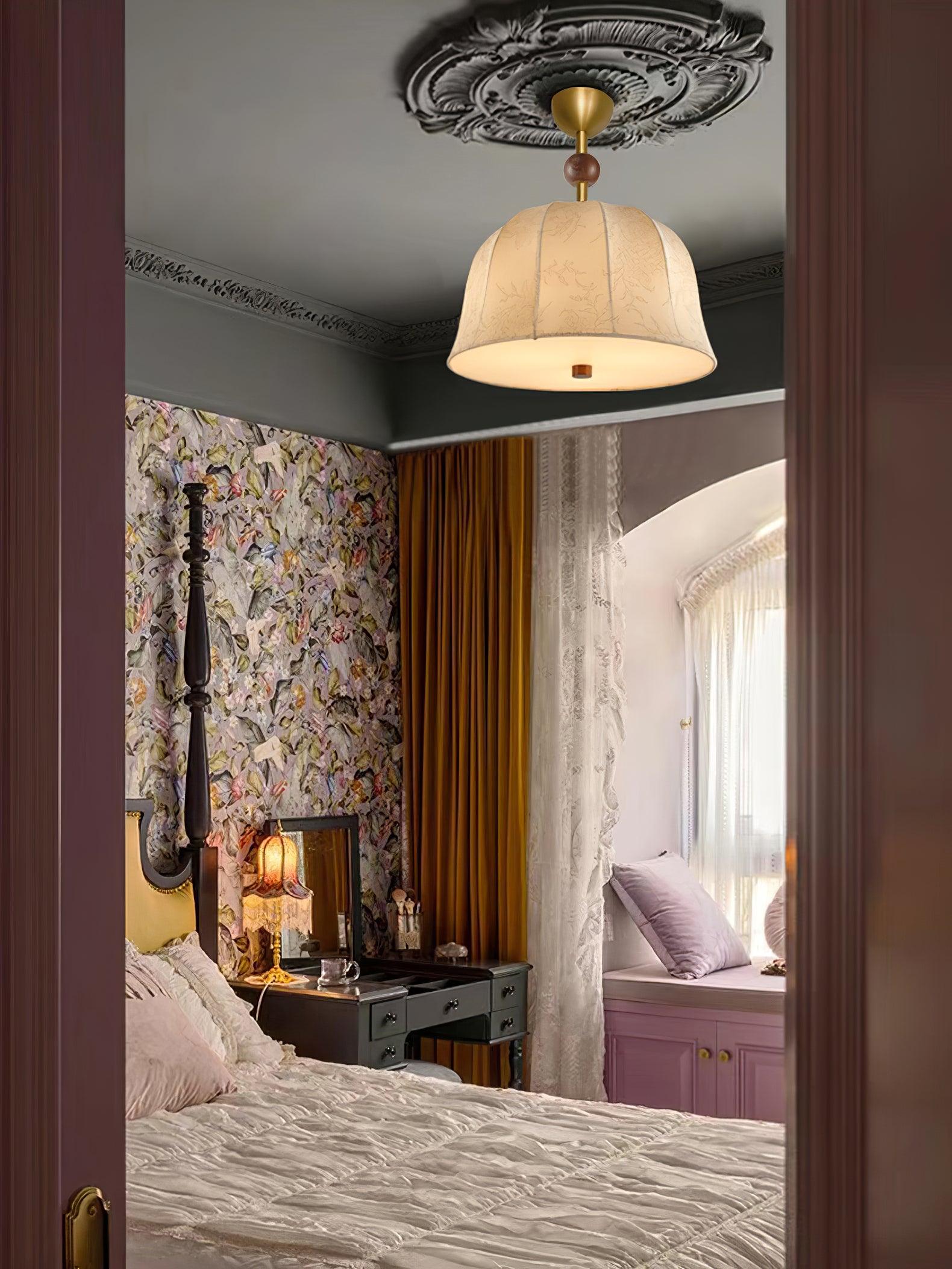 Ceiling Light in Fabric, and Wood for Warm Interiors Elegant - Letslighting