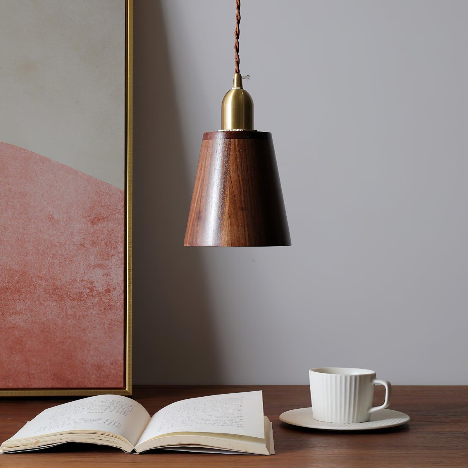 Lustra Pendant Lamp Walnut Brass Modern for Living Room - Letslighting