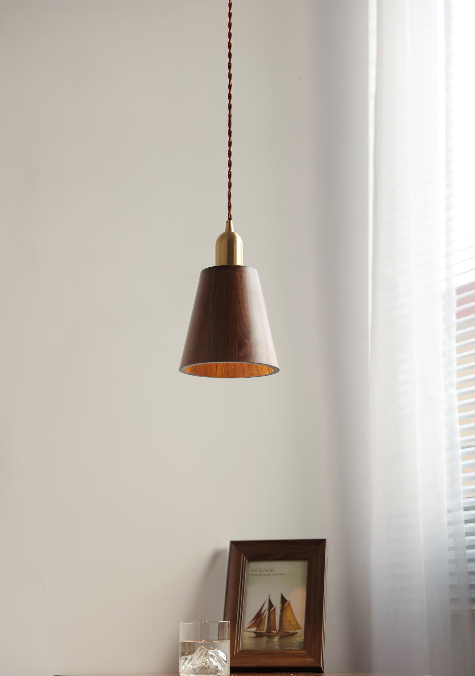 Lustra Pendant Lamp Walnut Brass Modern for Living Room - Letslighting