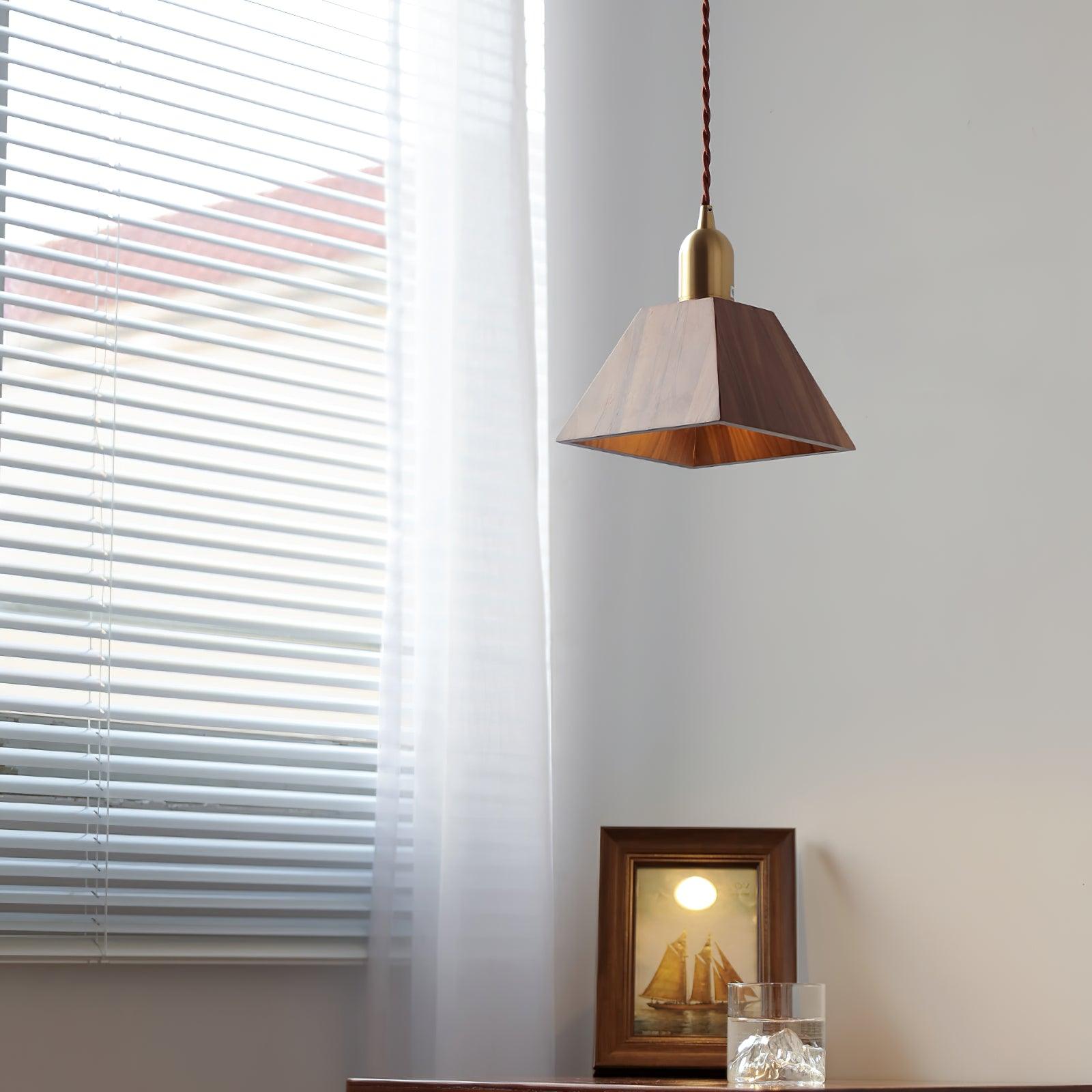 Lustra Pendant Lamp Walnut Brass Modern for Living Room - Letslighting
