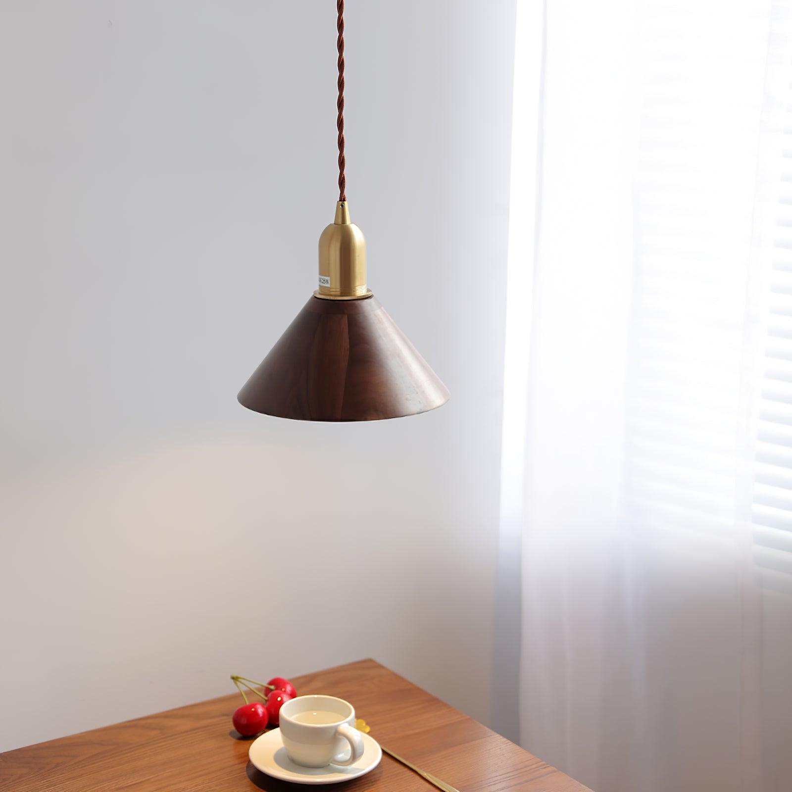 Lustra Pendant Lamp Walnut Brass Modern for Living Room - Letslighting