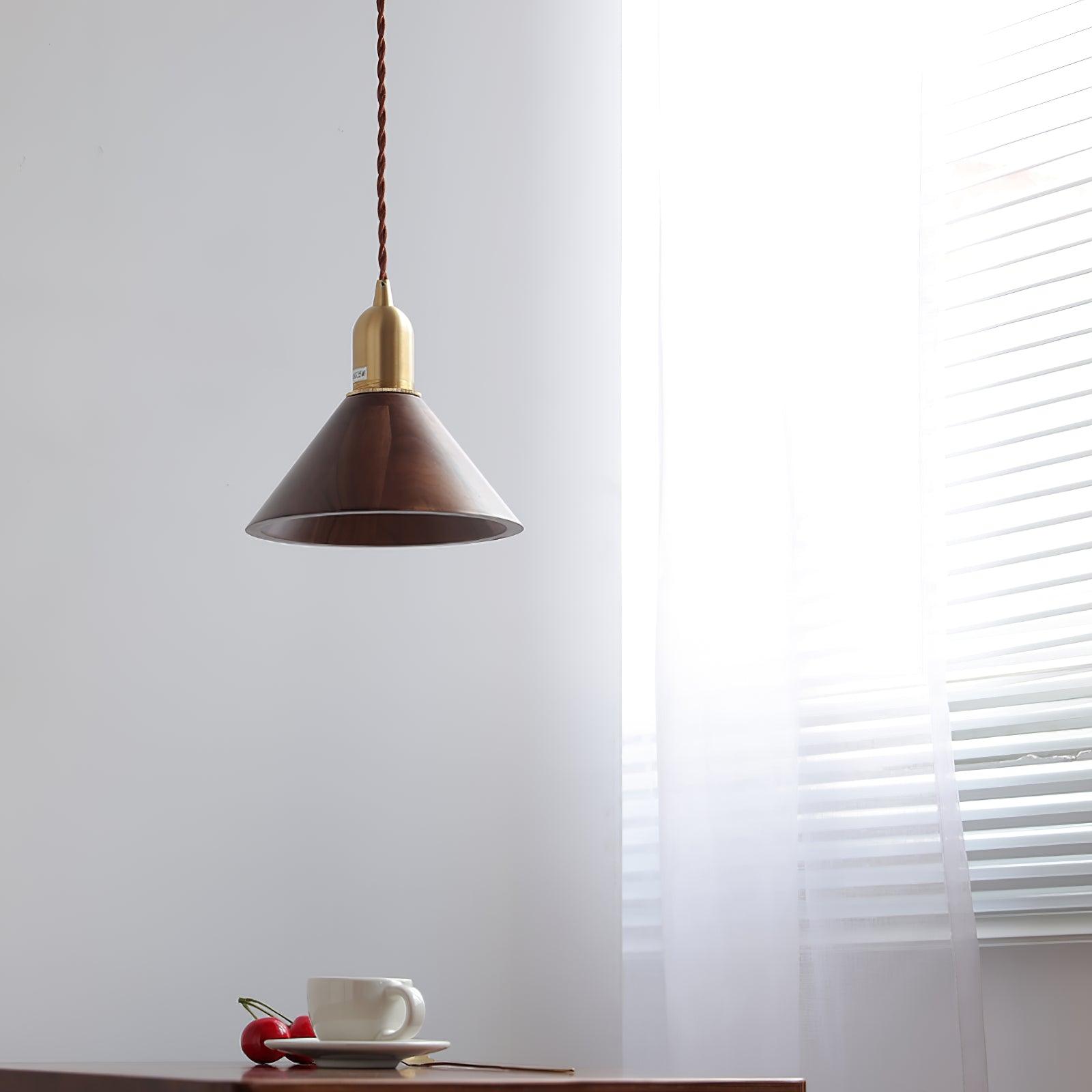 Lustra Pendant Lamp Walnut Brass Modern for Living Room - Letslighting