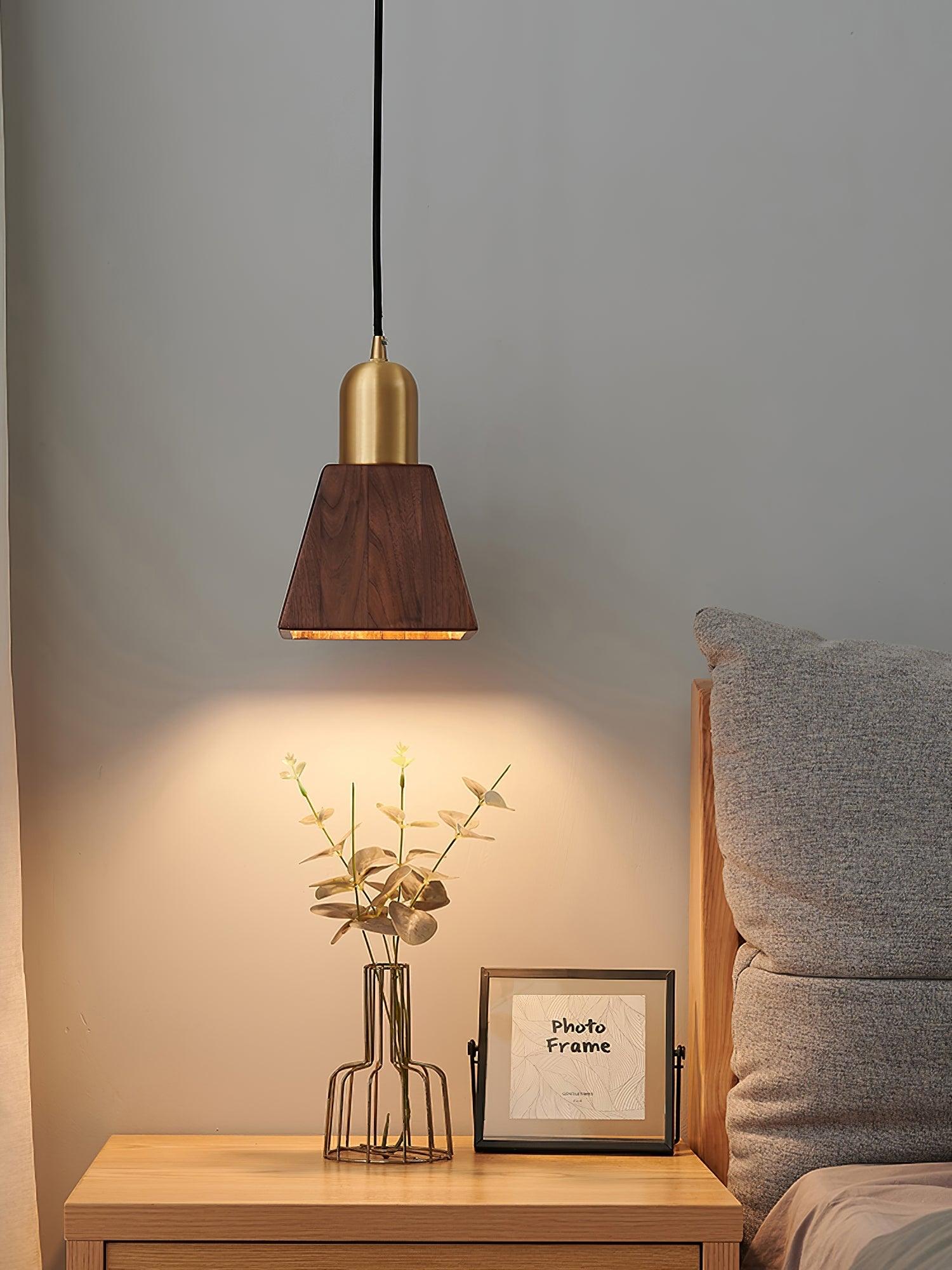 Lustra Pendant Lamp Walnut Brass Modern for Living Room - Letslighting