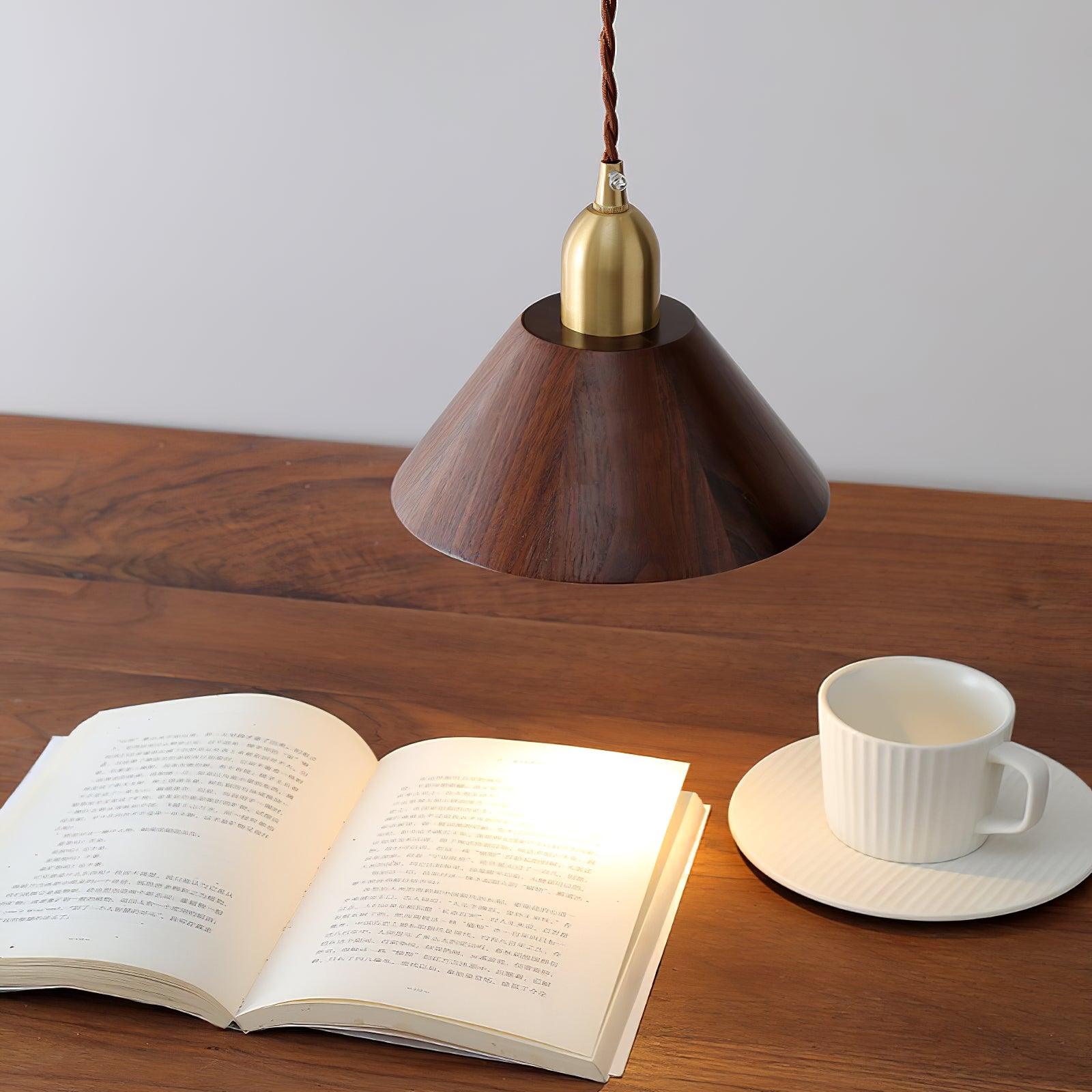 Lustra Pendant Lamp Walnut Brass Modern for Living Room - Letslighting