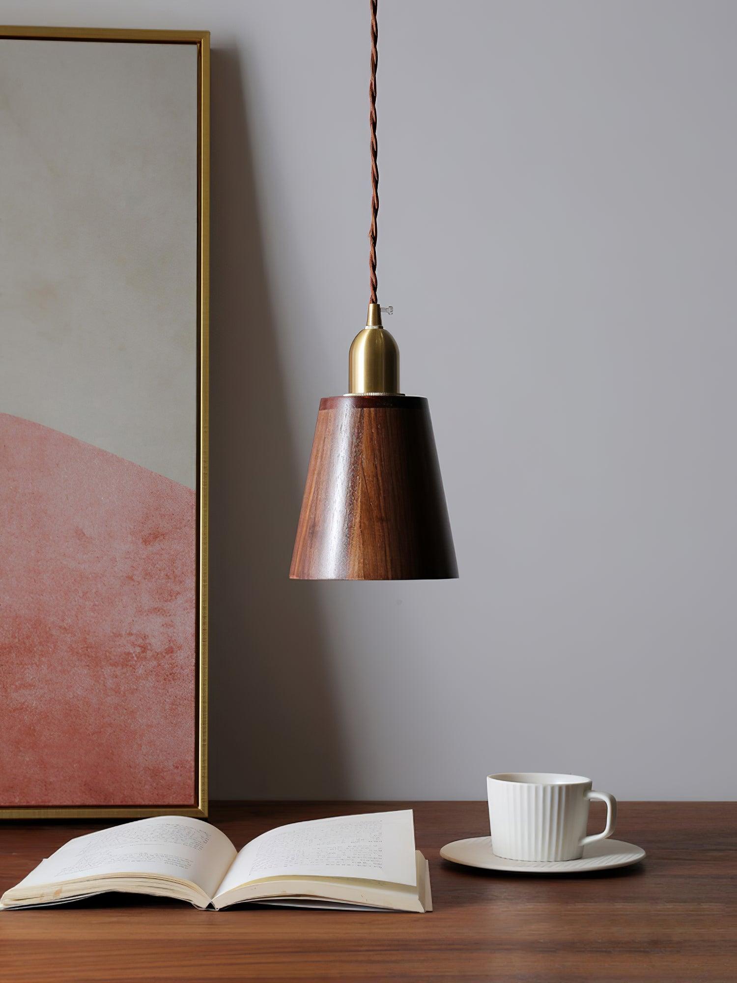 Lustra Pendant Lamp Walnut Brass Modern for Living Room - Letslighting