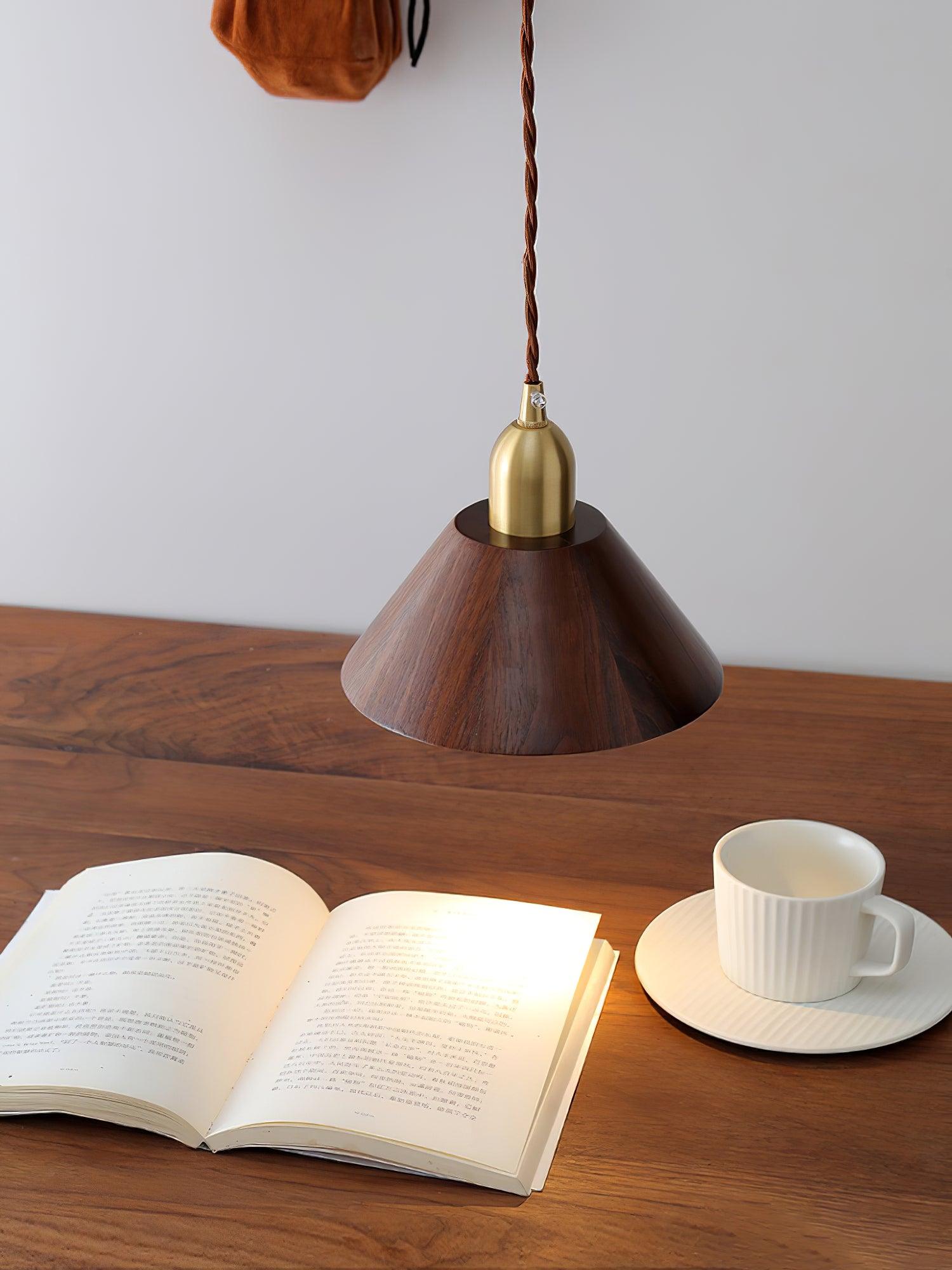 Lustra Pendant Lamp Walnut Brass Modern for Living Room - Letslighting