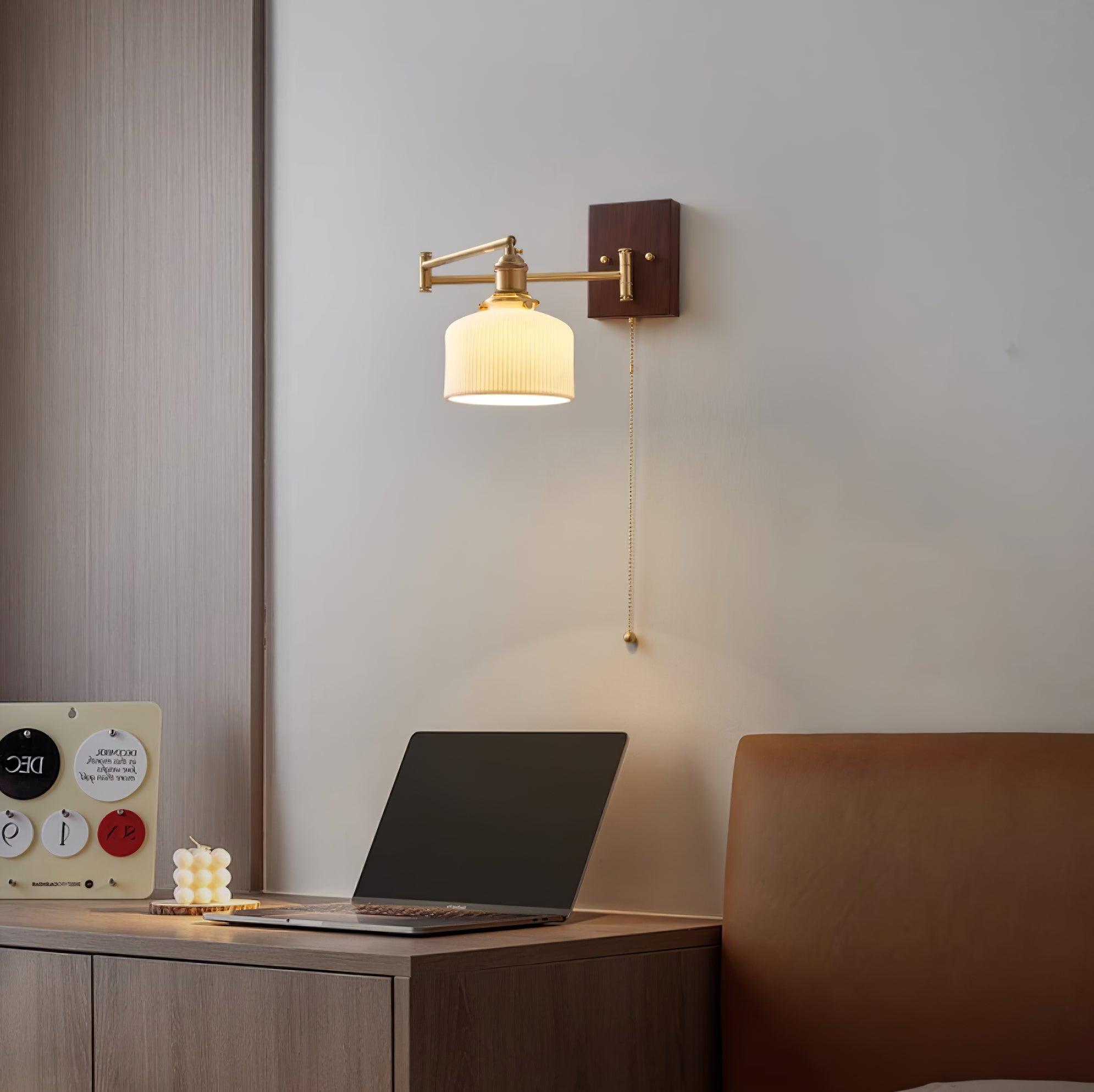 Artistic Walnut Brass Wall Sconce Adjustable Arm Vintage Charm - Letslighting