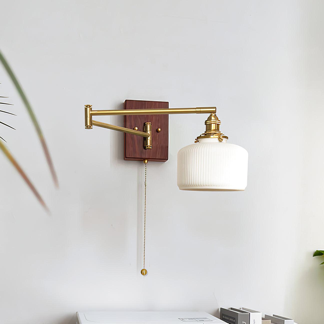 Artistic Walnut Brass Wall Sconce Adjustable Arm Vintage Charm - Letslighting