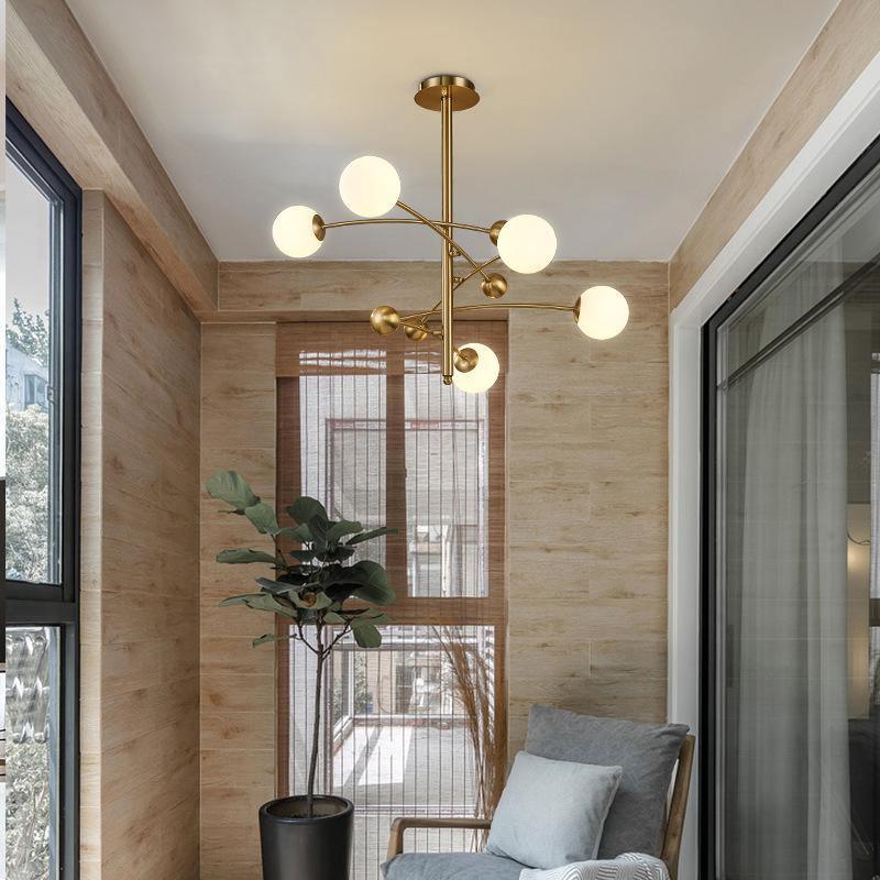 Lustra Chandelier Brass Vertical Beam Globe - Letslighting