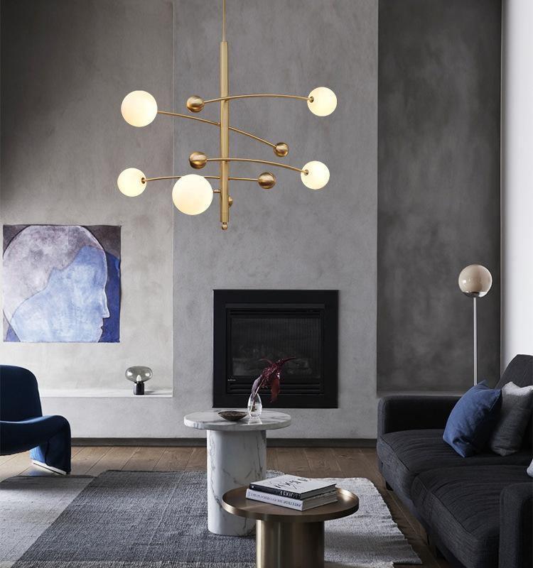 Lustra Chandelier Brass Vertical Beam Globe - Letslighting