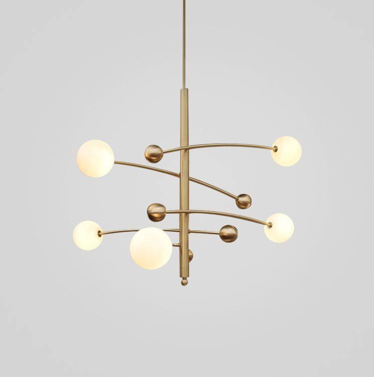Lustra Chandelier Brass Vertical Beam Globe - Letslighting