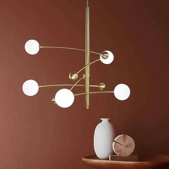 Lustra Chandelier Brass Vertical Beam Globe - Letslighting