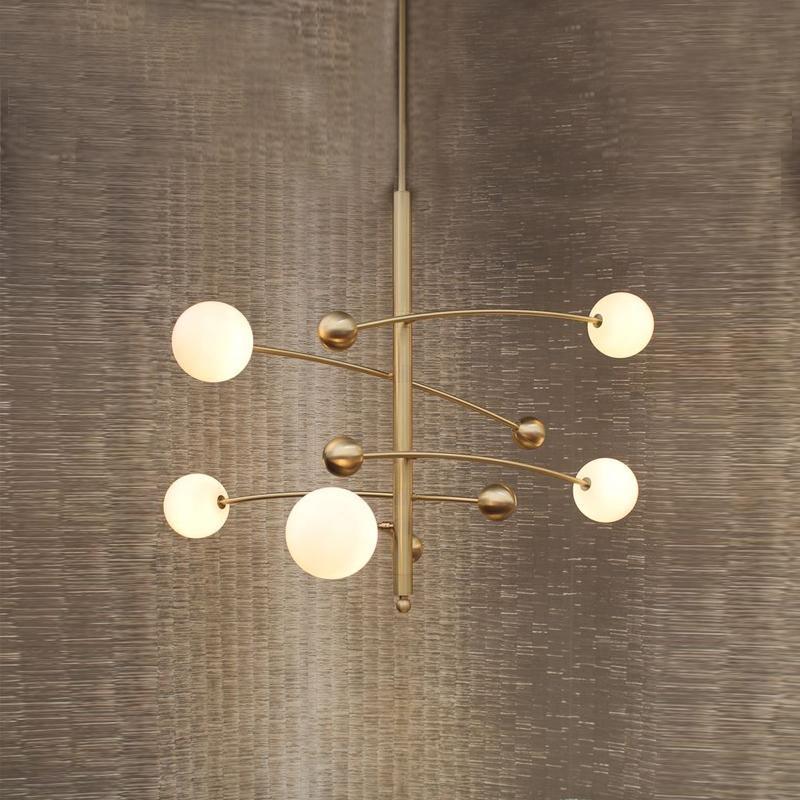 Lustra Chandelier Brass Vertical Beam Globe - Letslighting