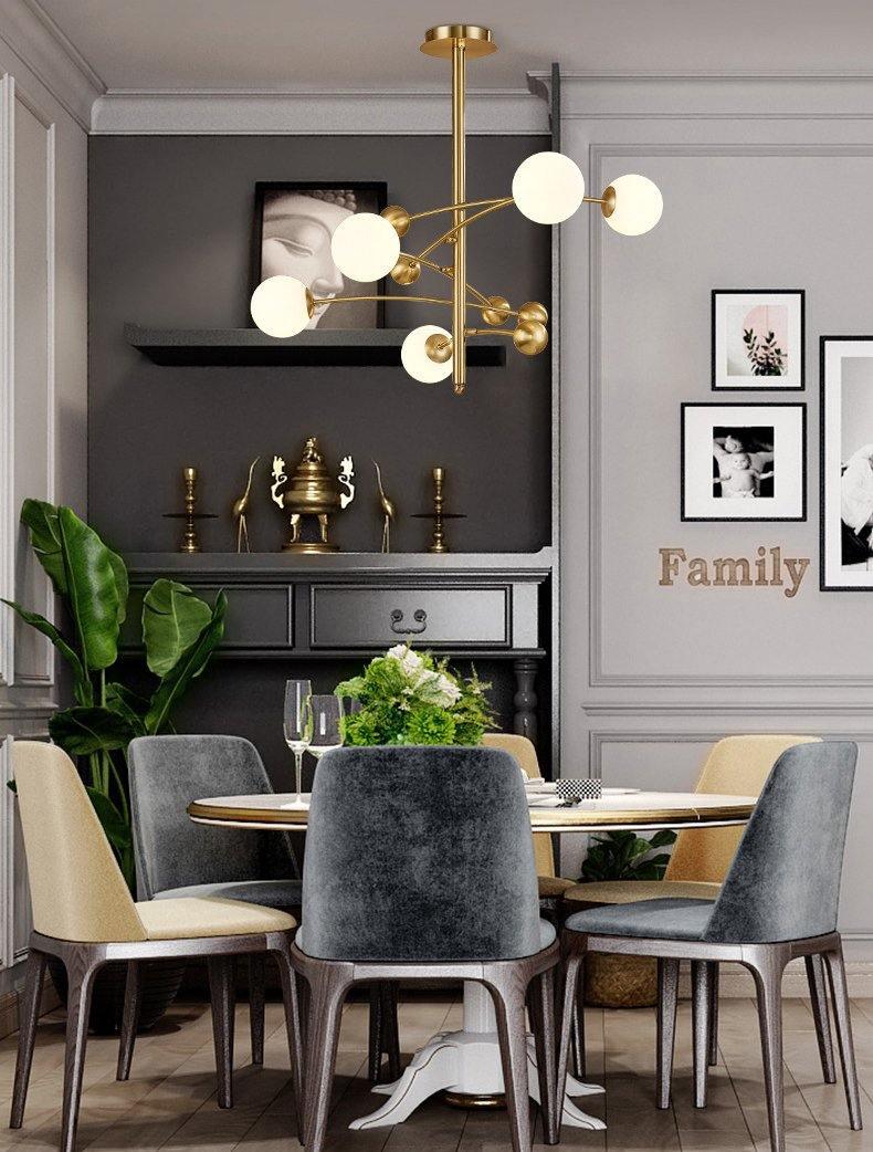 Lustra Chandelier Brass Vertical Beam Globe - Letslighting