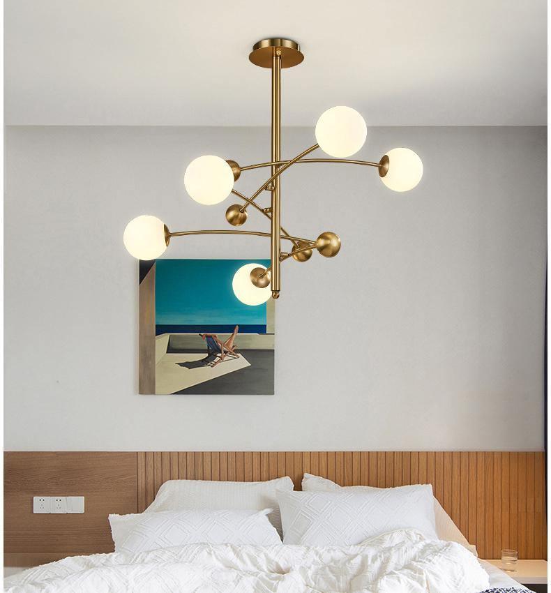 Lustra Chandelier Brass Vertical Beam Globe - Letslighting