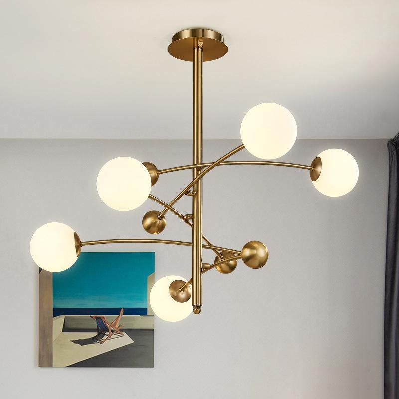 Lustra Chandelier Brass Vertical Beam Globe - Letslighting