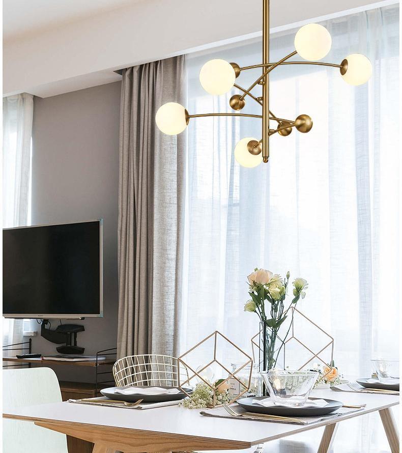 Lustra Chandelier Brass Vertical Beam Globe - Letslighting
