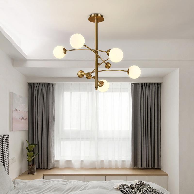 Lustra Chandelier Brass Vertical Beam Globe - Letslighting