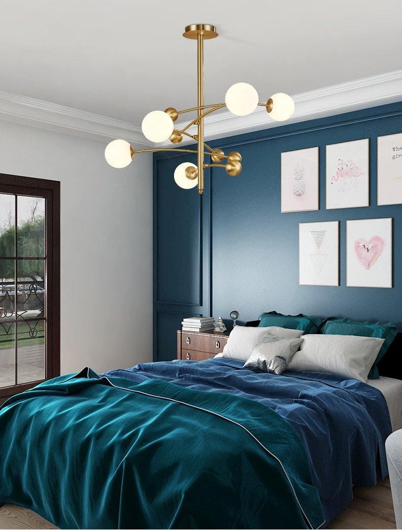 Lustra Chandelier Brass Vertical Beam Globe - Letslighting
