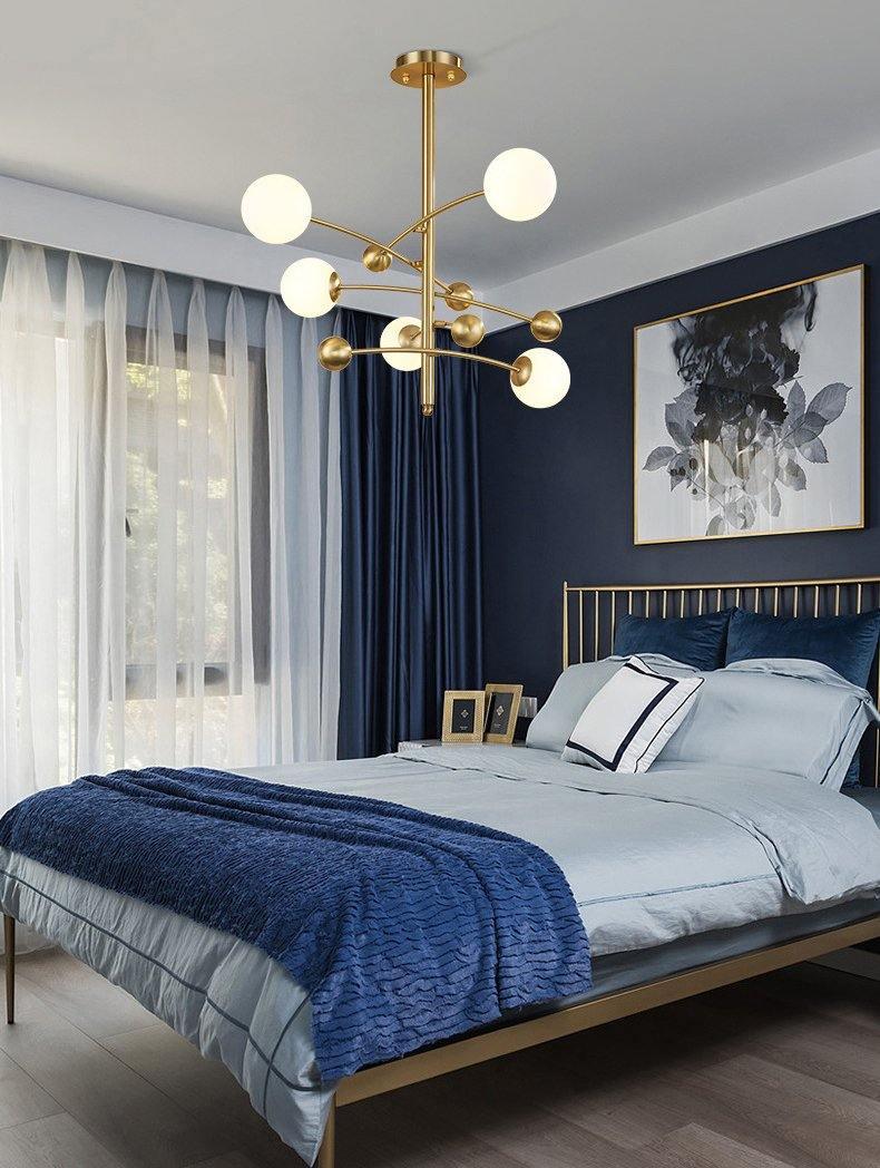 Lustra Chandelier Brass Vertical Beam Globe - Letslighting