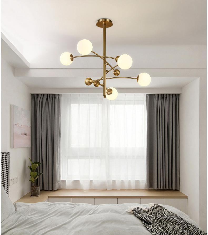 Lustra Chandelier Brass Vertical Beam Globe - Letslighting