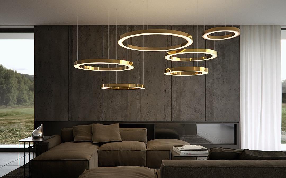 Lustra Pendant Light LED Ring Gold Modern 3-Ring - Letslighting