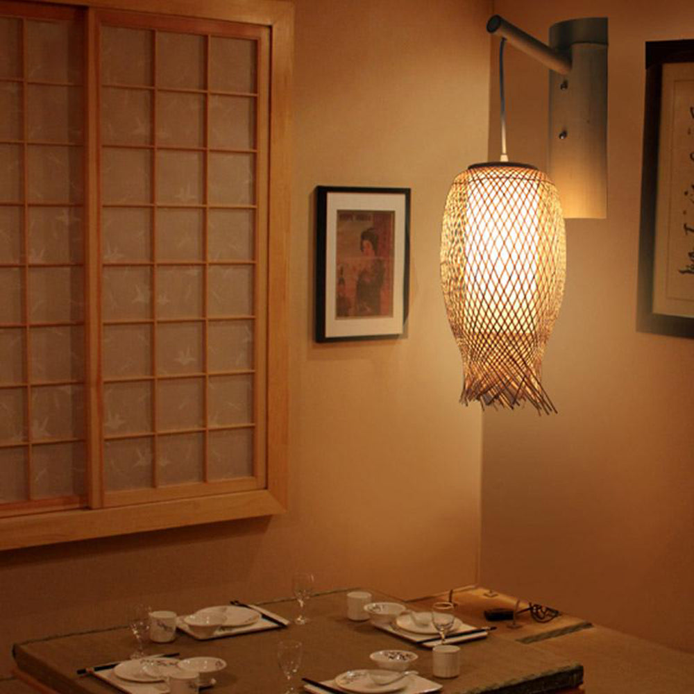 Muto Wall Lamp Rustic, Ritta Rattan Weaving LED, Hallway Wall Sconce