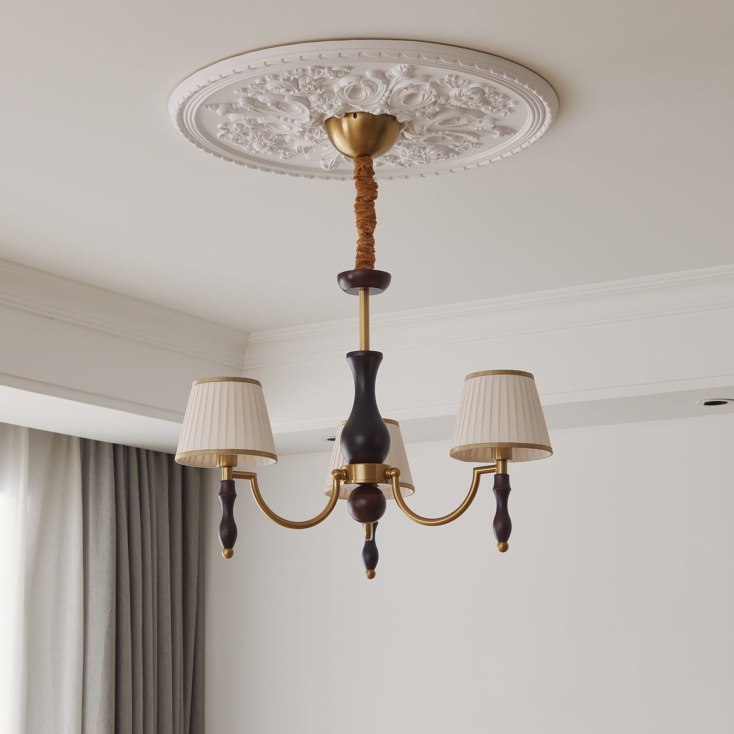 Lustra Chandelier Floral Shades and Walnut - Letslighting