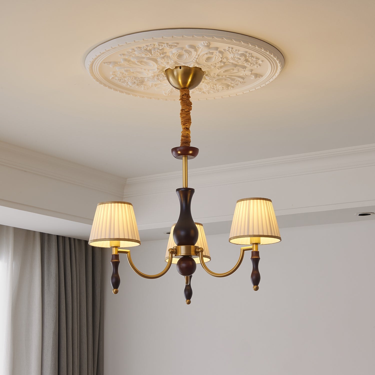 Lustra Chandelier Floral Shades and Walnut - Letslighting