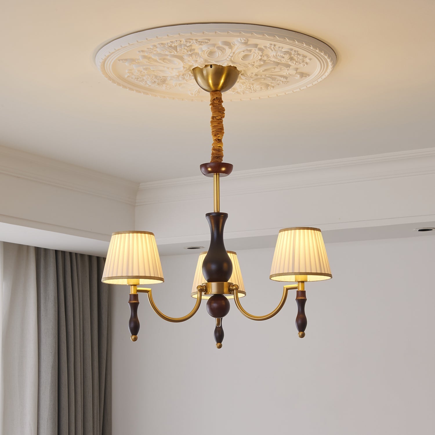 Lustra Chandelier Floral Shades and Walnut - Letslighting
