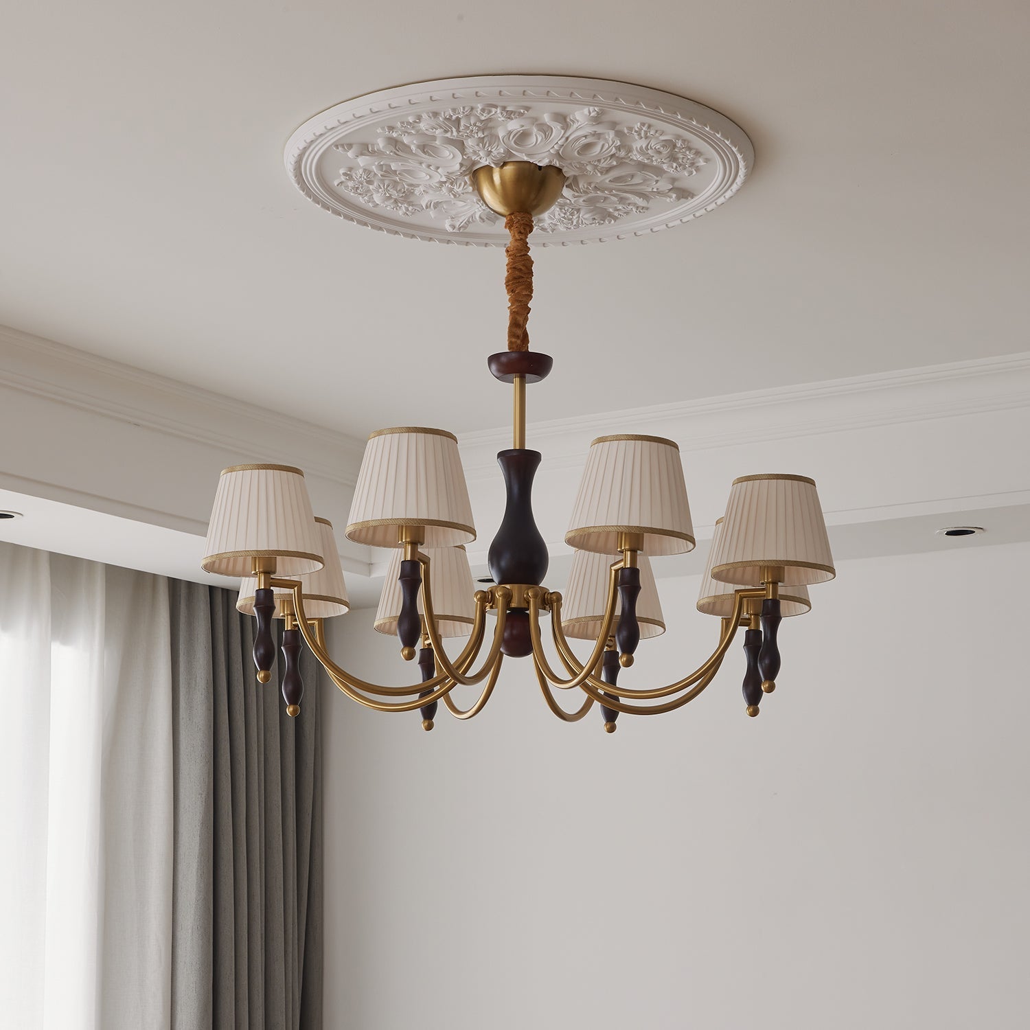 Lustra Chandelier Floral Shades and Walnut - Letslighting