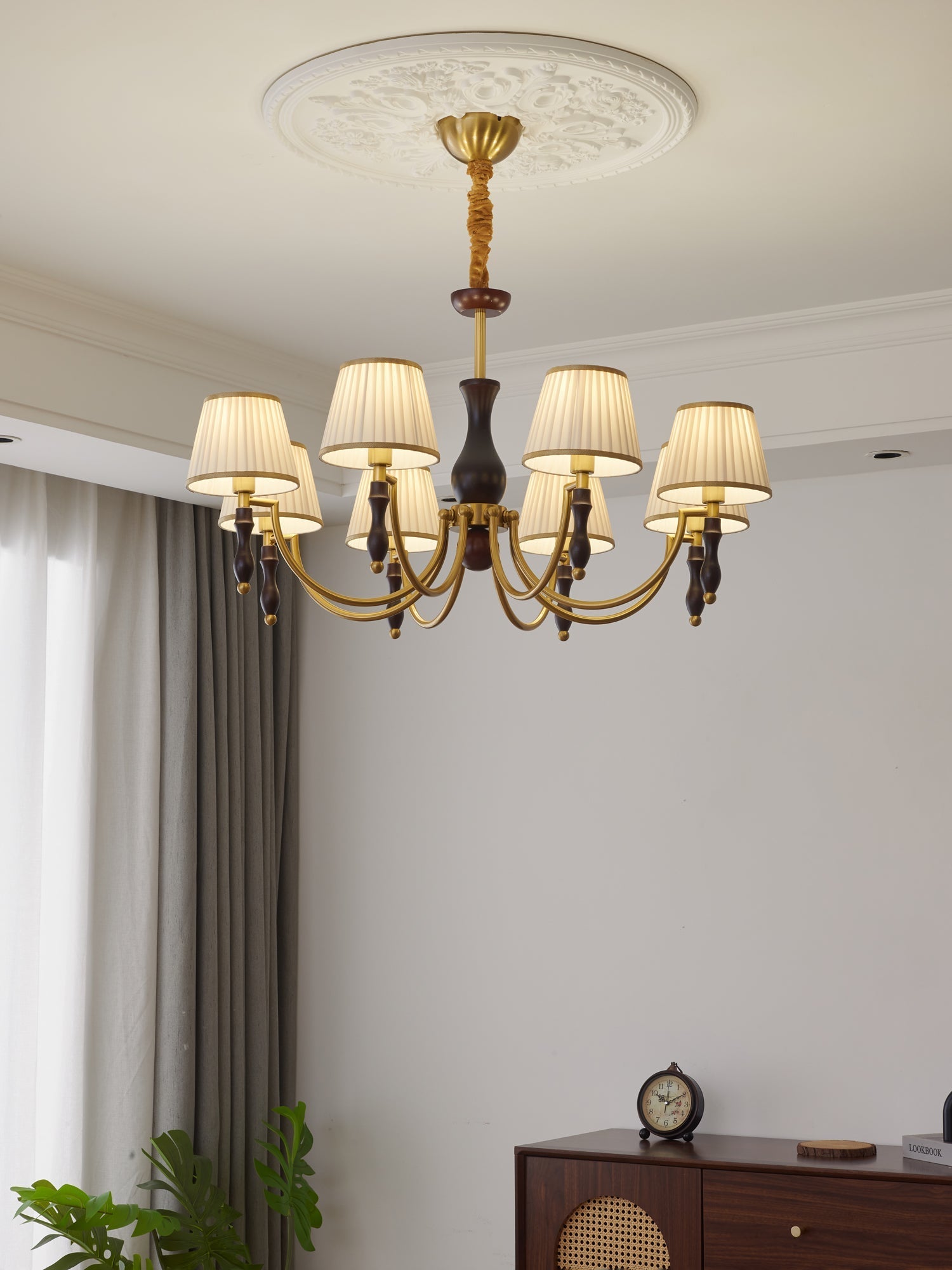 Lustra Chandelier Floral Shades and Walnut - Letslighting