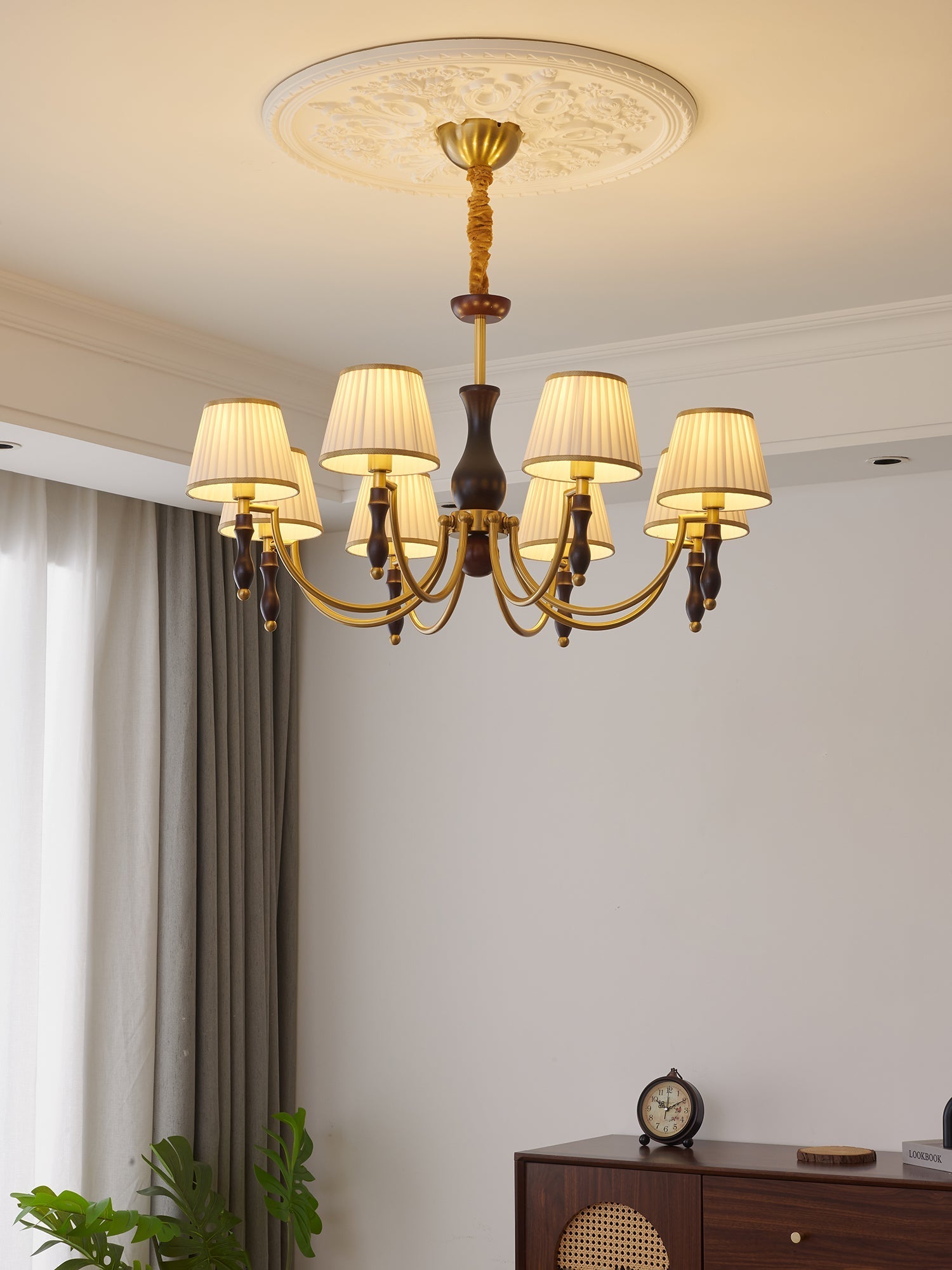 Lustra Chandelier Floral Shades and Walnut - Letslighting